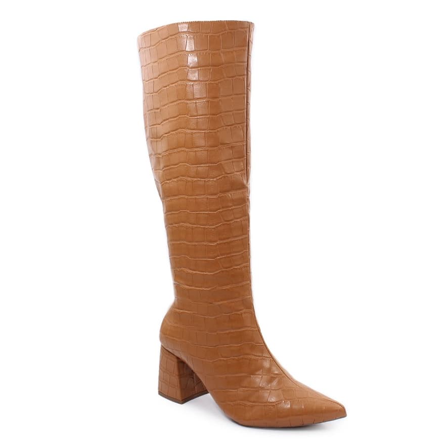 Bota Montaria Cano Logo Salto Grosso Lançamento Moda Caramelo