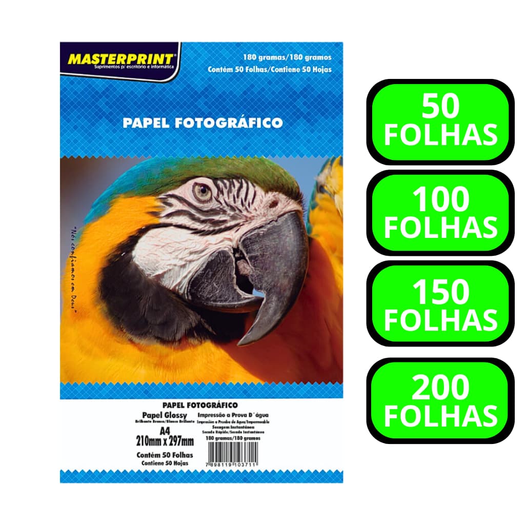 Papel Fotográfico A4 À Prova D'água Brilhante Premium 50 100 150 200 folhas- 180G Glossy MASTER PRINT
