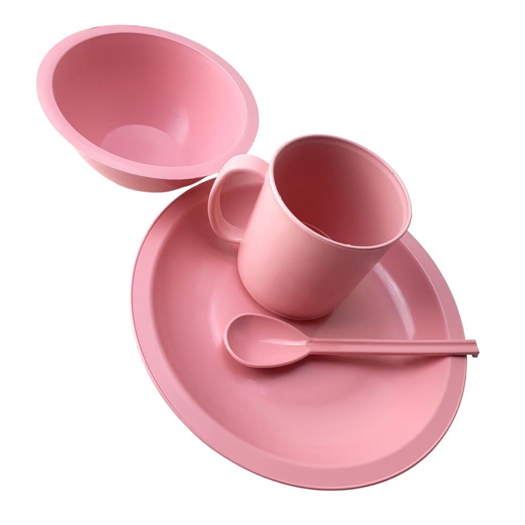 Kit Merenda Prato, Caneca, Cumbuca e Colher Rosa 4 Peças