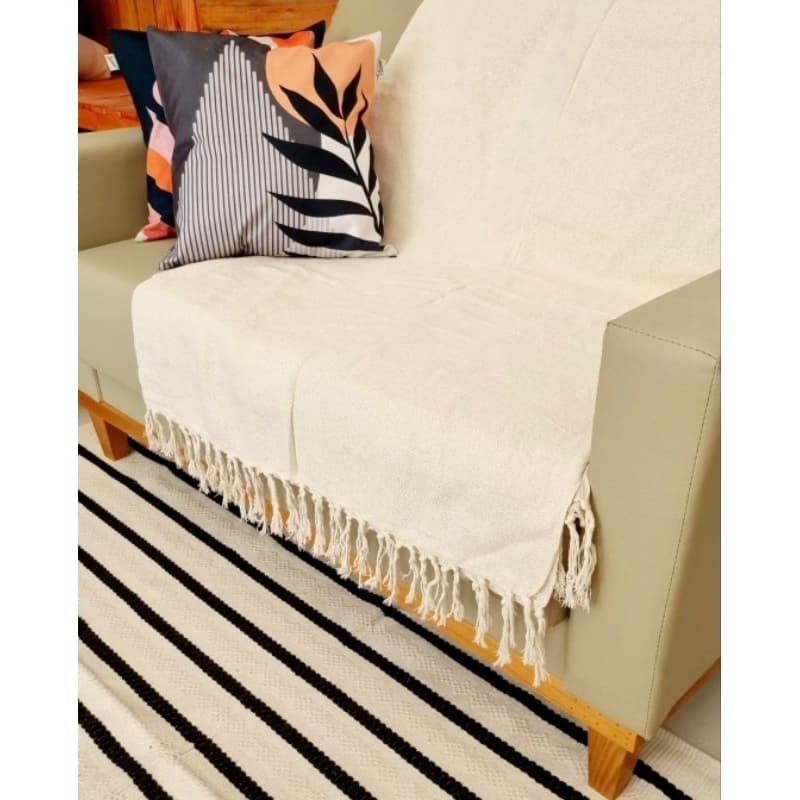 Manta Crua de Casal com Franja Algodao 140 x 220 Adulto Cama Sofa Decoraçao Grossa Lisa Enxoval Delicada Luxo