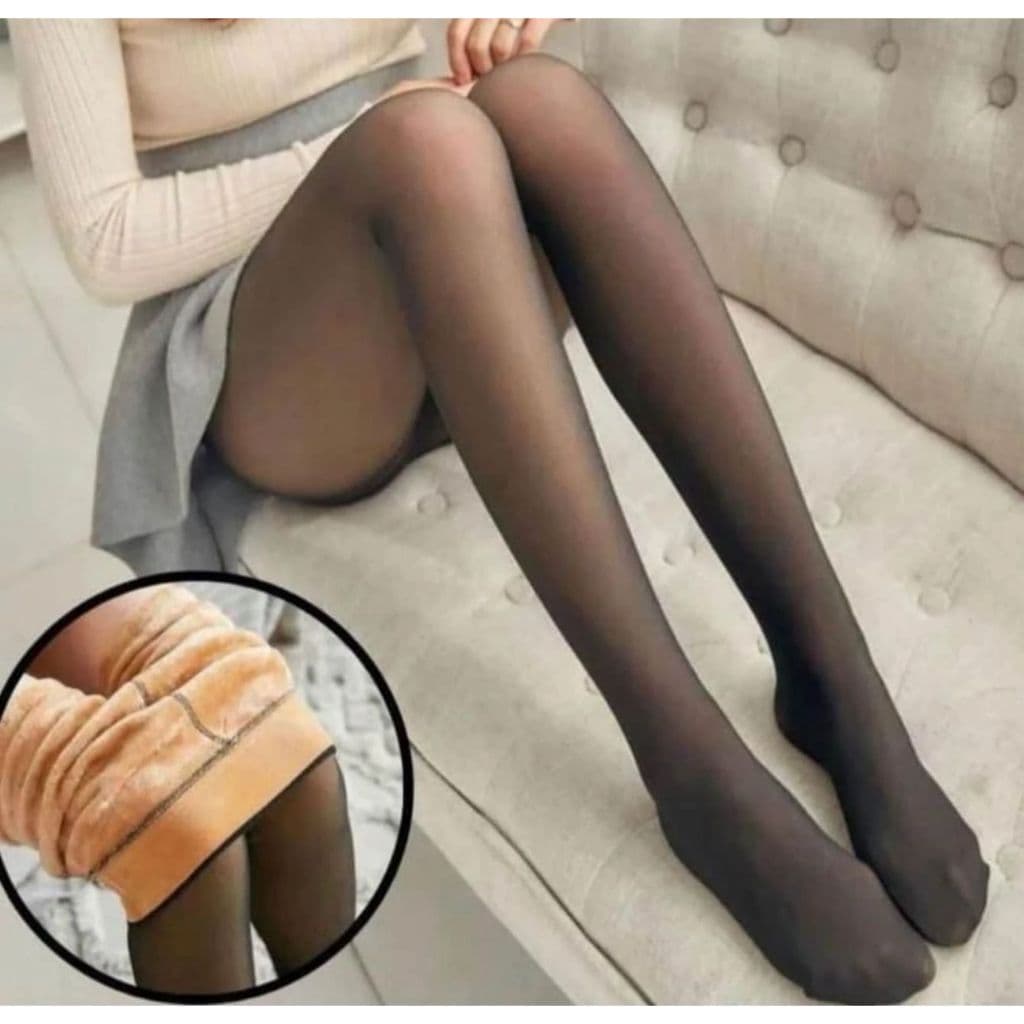 Meia-Calça Térmica Forrada Translúcida de Lã Legging Grossa Inverno Quente Feminina Fio 220 C/pé
