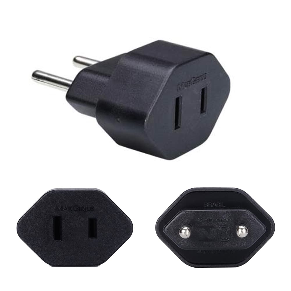 Adaptador 2 Pinos 10a Chato Americano para Redondo Preto Margirius