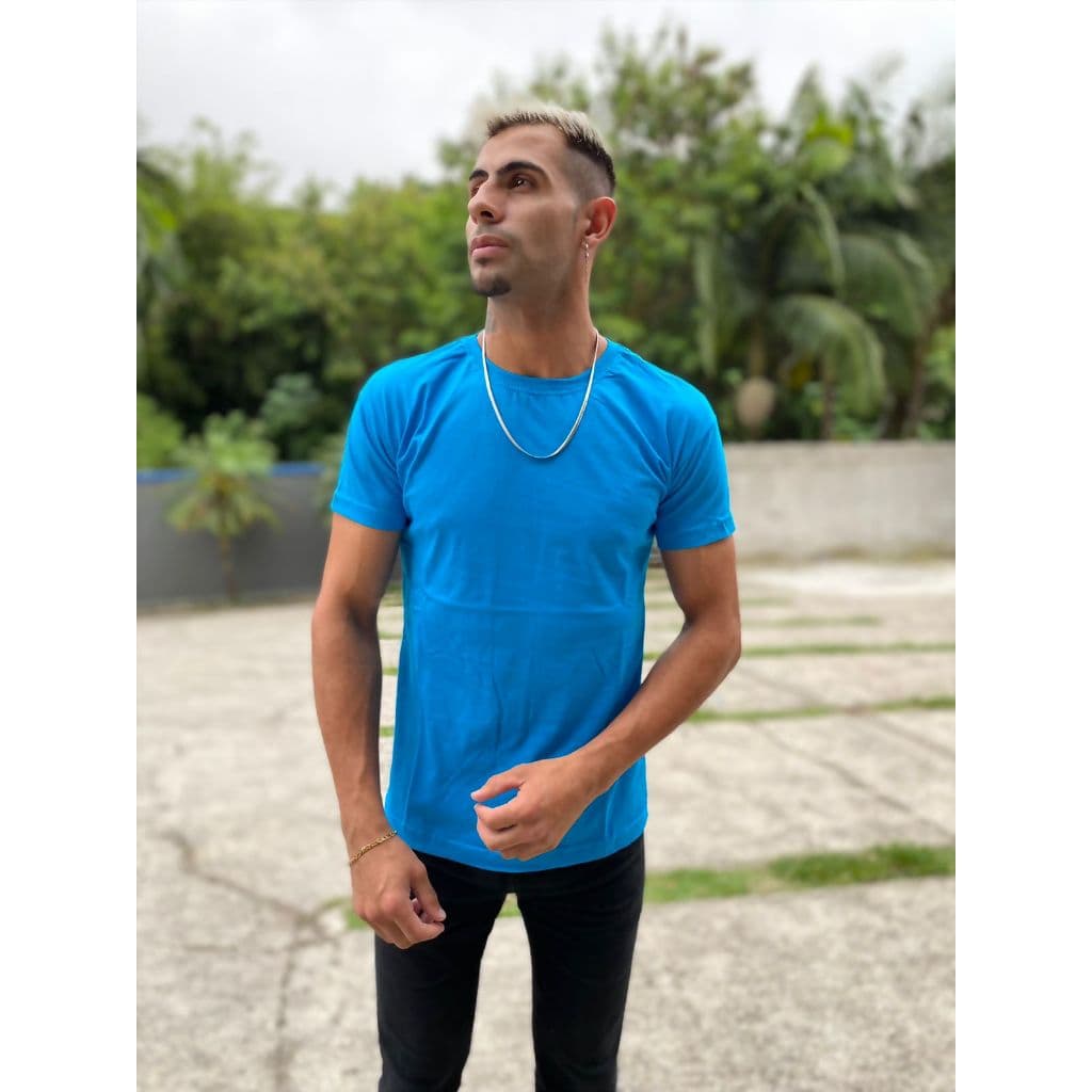 CAMISA BASICA 100% ALGODÃO ENVIO IMEDIATO-AZUL