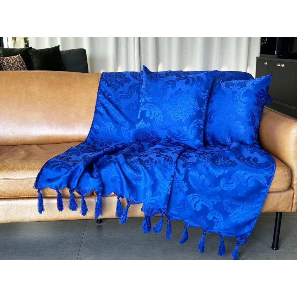 Xale Manta Sofá Jacquard Azul Bic 1,80mx1,40m