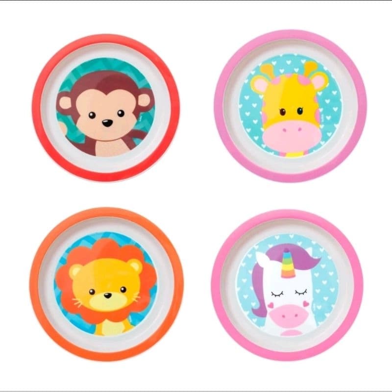 Prato Infantil Refeição Pratinho Alimentação Raso Buba Estampa Animal Fun Leão, Girafa - Prato Infatil Buba