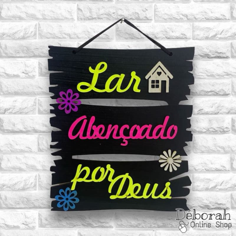 Quadro Decorativo | LAR ABENÇOANDO POR DEUS | Cor Neon | Decoração para Casa