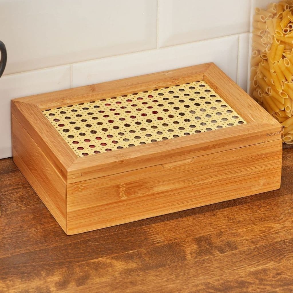 Porta Organizador C/ 6 Divisórias Moderno Design Luxuoso Em Bambu Estojo Bancada Cantinho Do Café