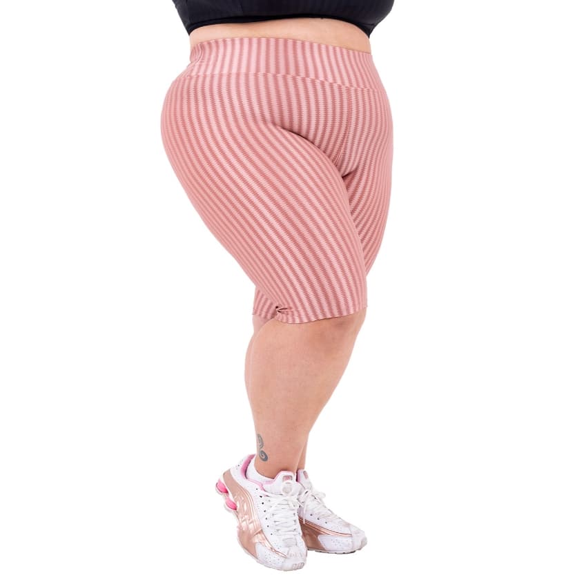 Bermuda Plus Size Em Poliamida 3D Academia Fitness/Cintura Alta