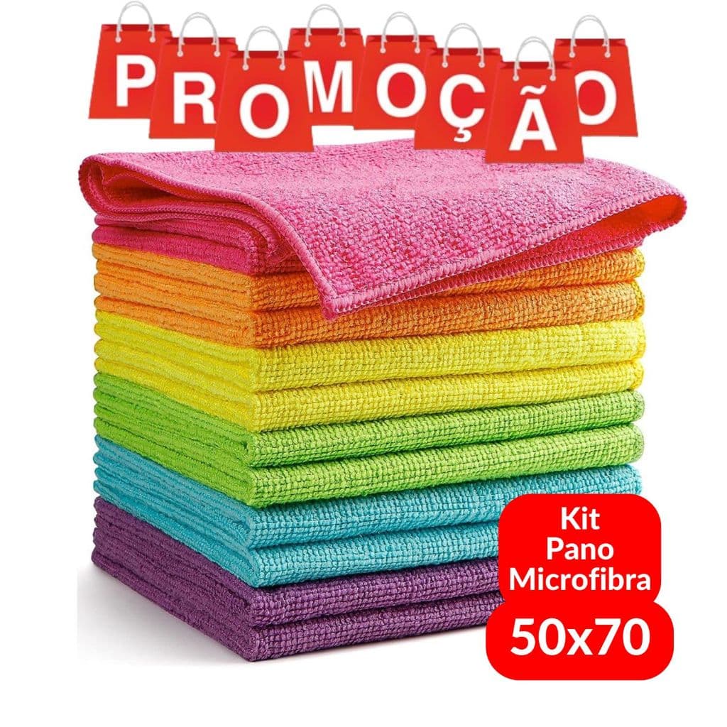 Kit Panos Microfibra 5 ou 10 Unidades 50x70 Cozinha Limpeza Casa Automotivo Cores Sortidas / Paninho