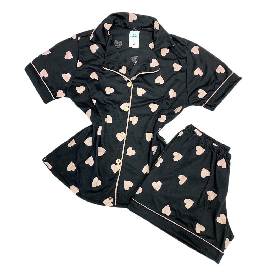 Pijama short doll americano blogueira estampado coração Malha fresquinha  botão amamentação gestante