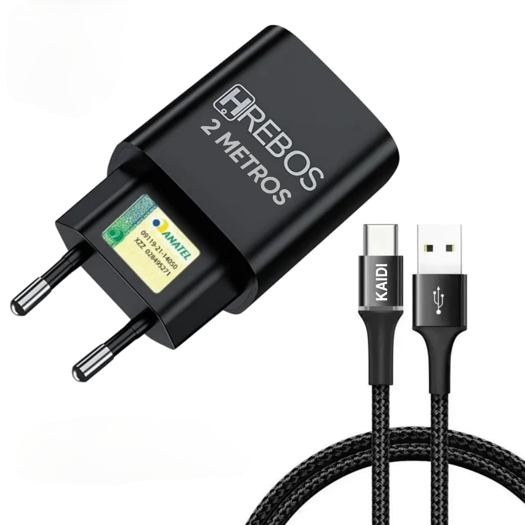 Carregador de Celular com Cabo de 2 Metros Kaidi e HRebos Super Turbo Qualidade Tipo C Micro USB V8 Lightinig iPhone