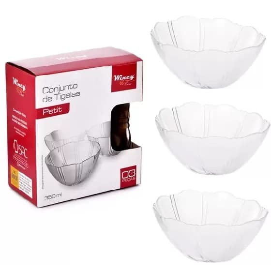 CONJUNTO DE TIGELAS PETIT SOBREMESA 3 PEÇAS - VIDRO 350 ML- WINCY