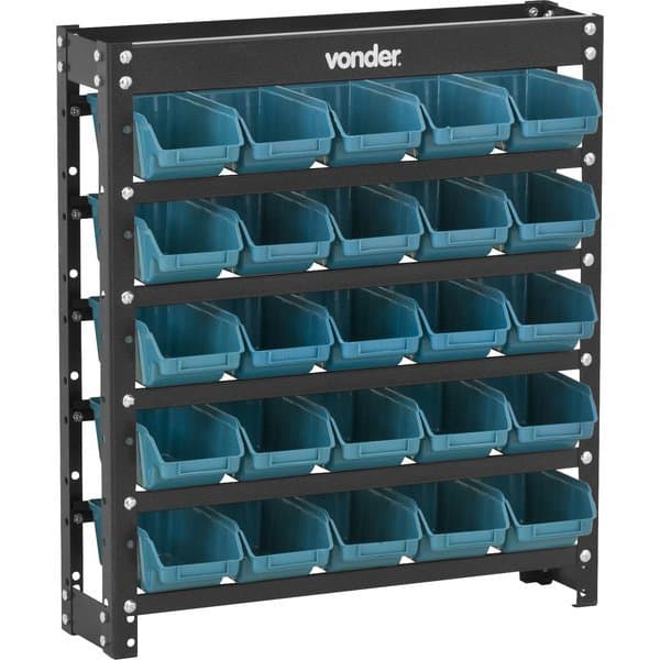 Estante metálica com gavetas, modelo prático 25/3, cor azul, VONDER