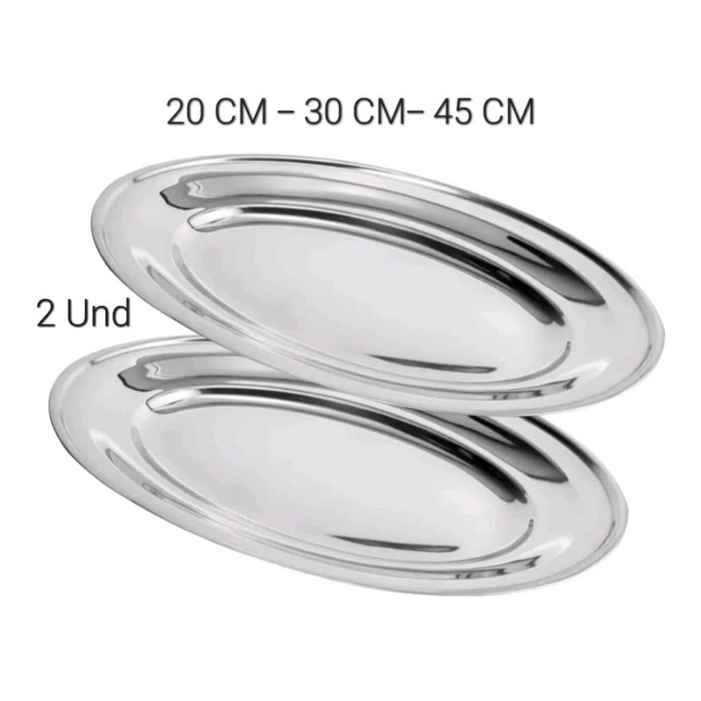 Kit 2 Bandeja Travessa Oval Aço Inox 20 - 30 ou 45 cm Peixe Porção Servir Batata Frita Salada