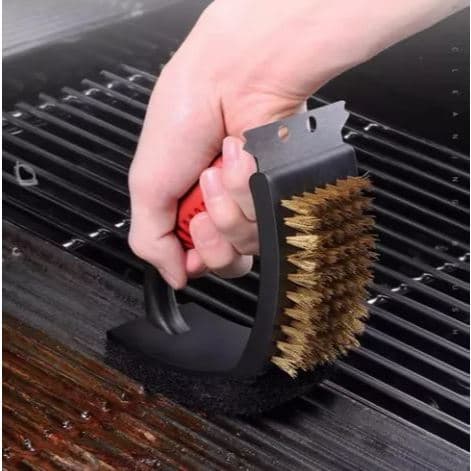 Escova Limpa Churrasqueira Grelha Dupla Raspador e Esponja