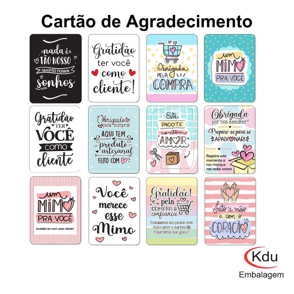 Cartão de Agradecimento Frases - Médio 5,4 x 7,2 cm - Pacote com 100 unidades
