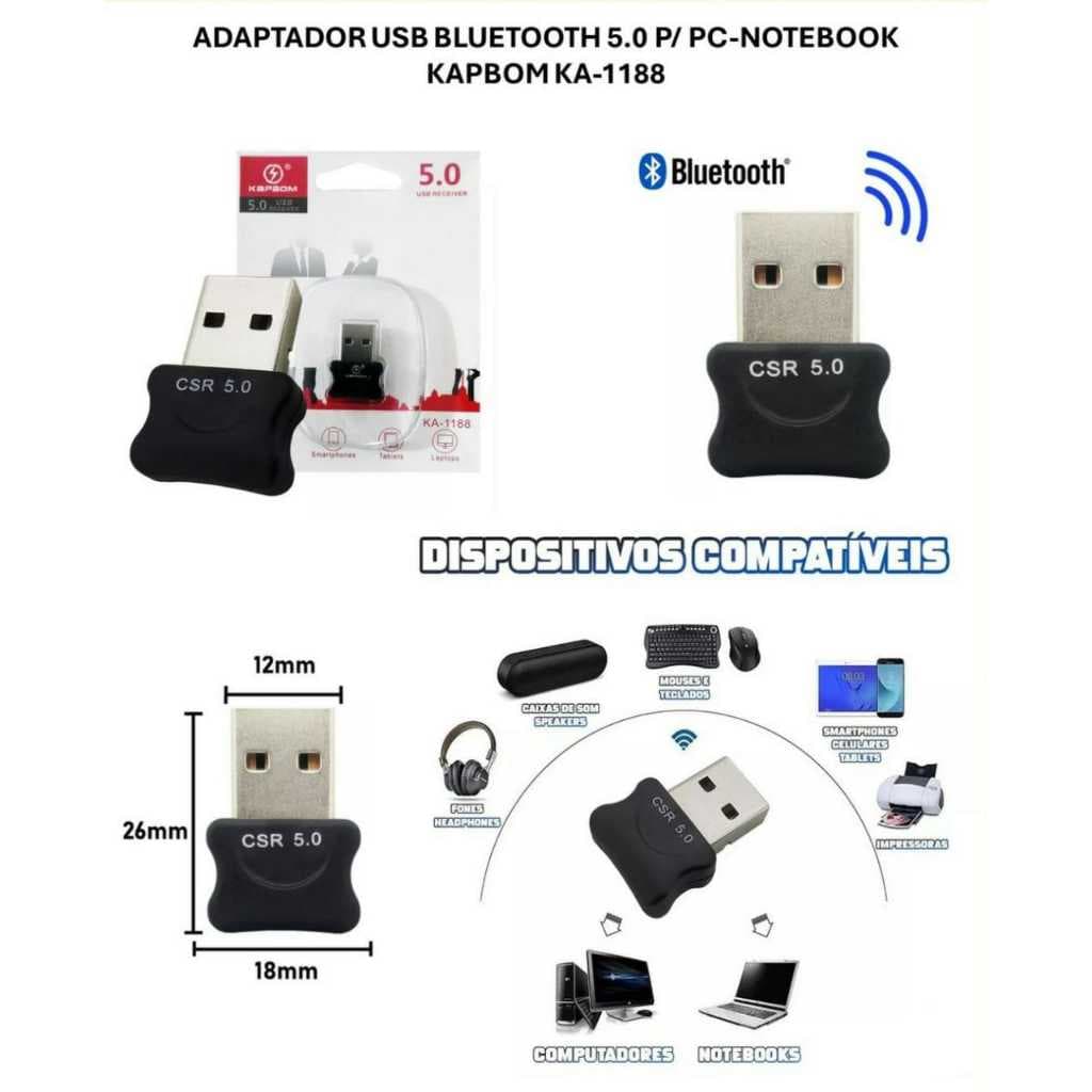 Adaptador Bluetooth 5.0 p/ PC KA-1188 Kapbom