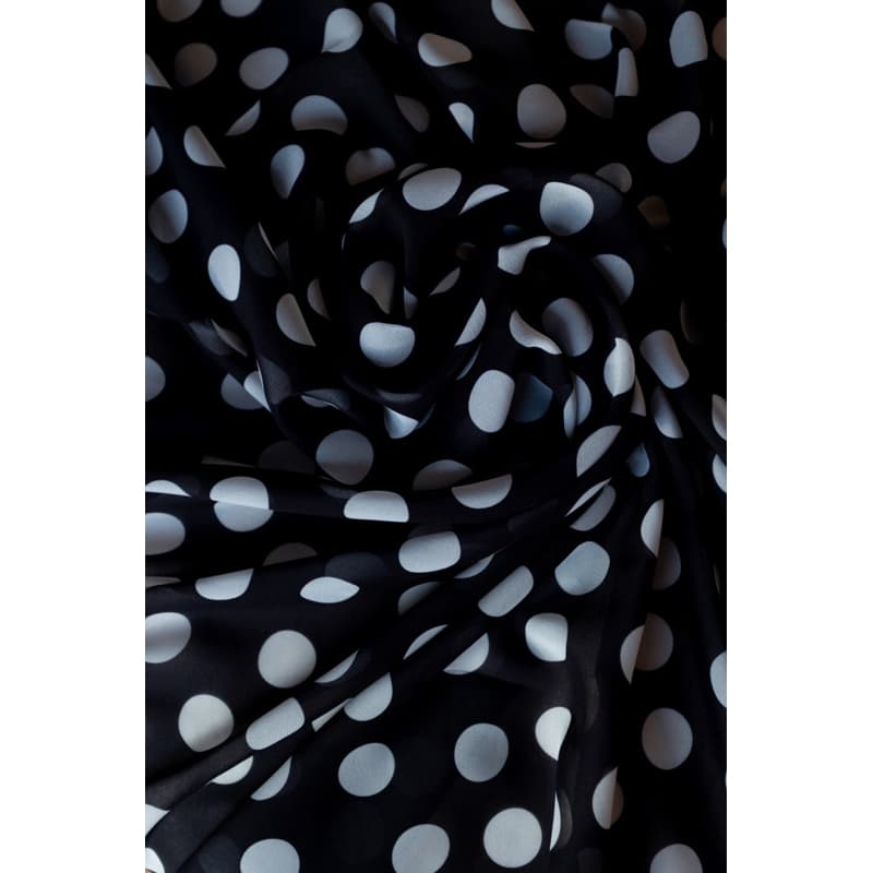 Poá P&B - Chiffon -  100% Poliéster - Tecido Estampado com Transparência