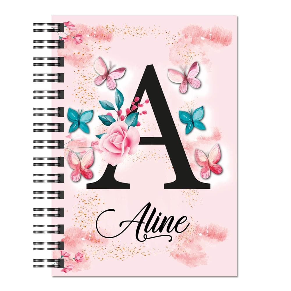 Agenda Permanente Diária com Borboletas Floral Personalizada com Nome e Inicial - Presente para Namorada Mãe Amiga