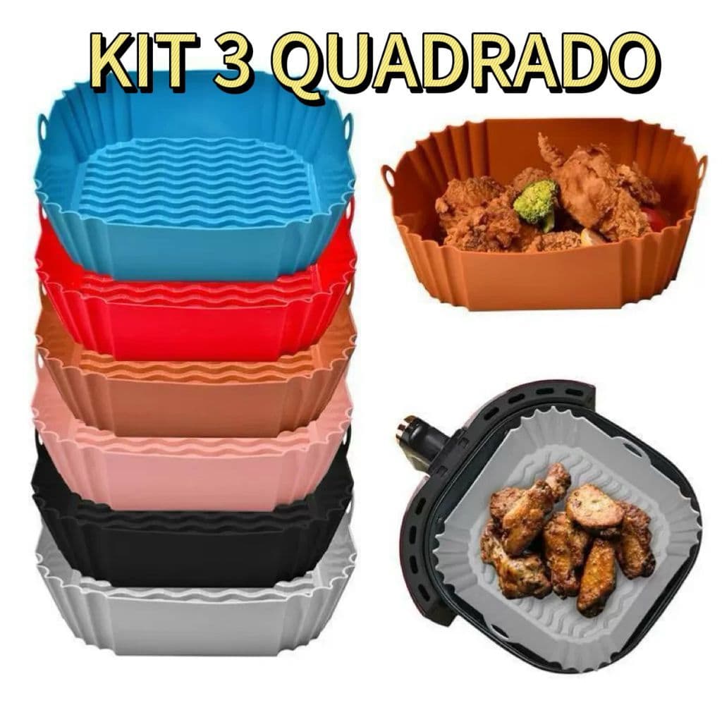 Formas Redonda/Quadrado Assadeira Para Fritadeira Air Fryer Em Silicone Flexível Lavável