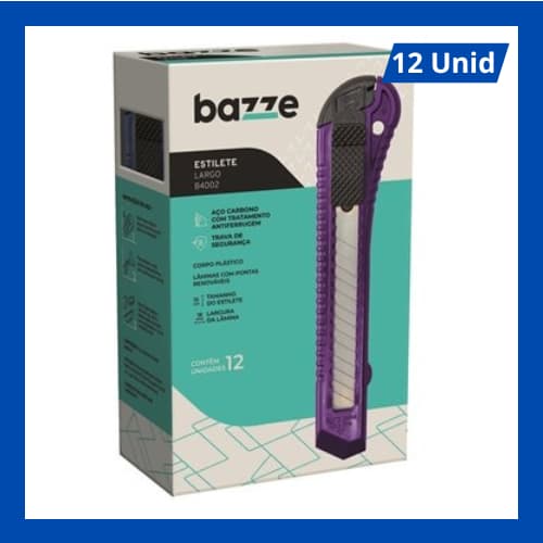 Estilete Bazze Lâmina Largo B4002 - Embalagem Com 12 Unidades Cores Sortidas
