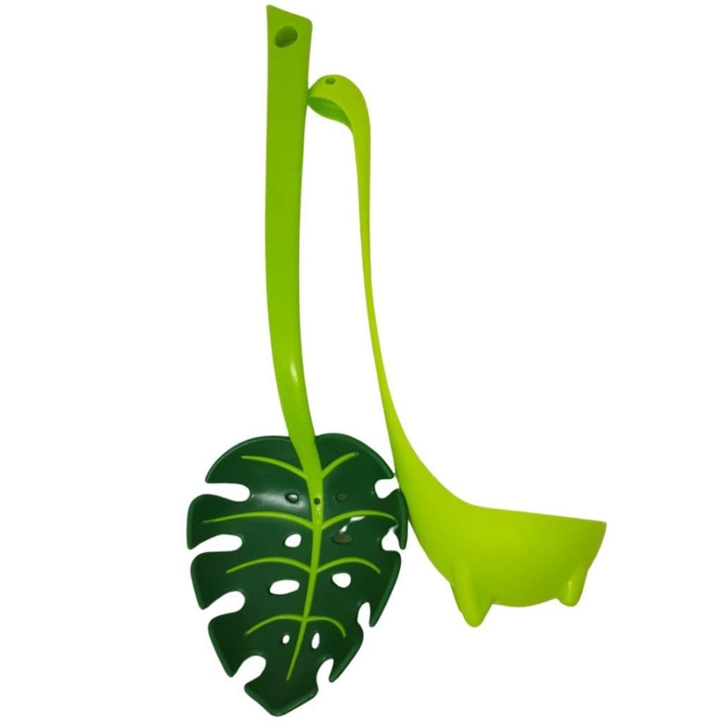 Kit Concha Dinossauro + Escumadeira Folha Verde Concha De Feijão Sopa Kit Conchas De Cozinha
