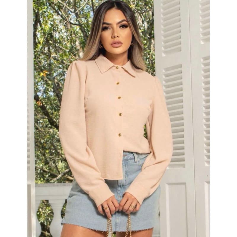 Camisa Social Feminina Com Botão Manga Longa