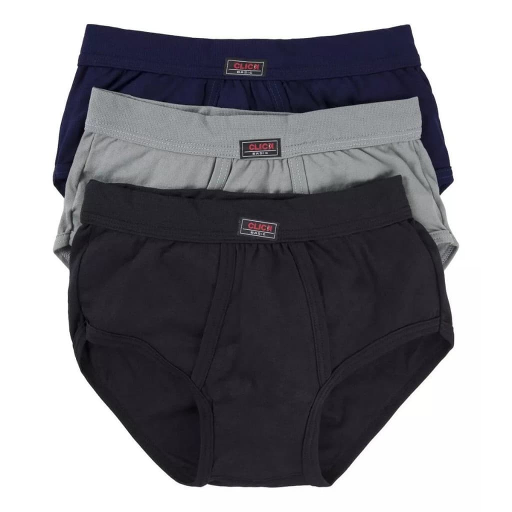 Kit 3 Cuecas Click, Tamanhos P/M/XG/XXG, Cueca Slip Helanca, Cores Sortidas, com Abertura na Lateral