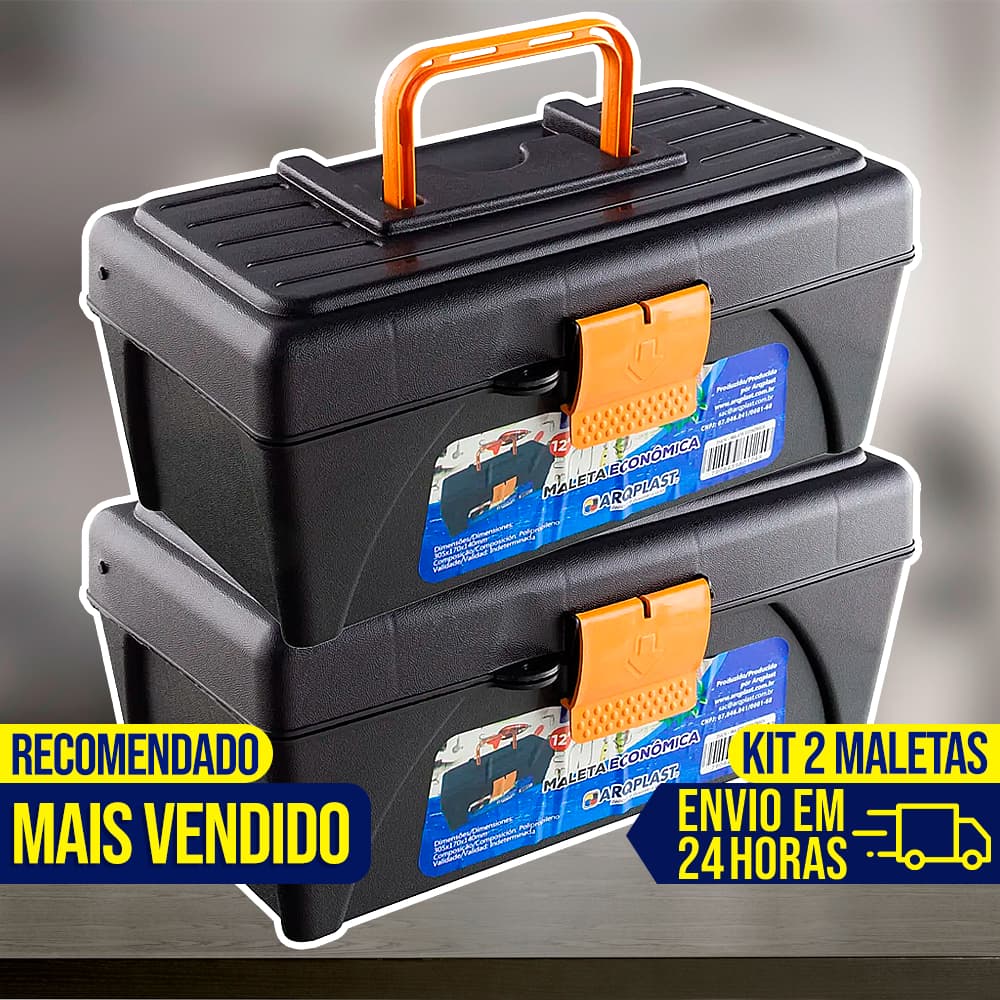 Kit 2 Maletas Caixa de Ferramentas Pesca Econômica Organizadora Com Bandeja Multiuso Maleta Grande