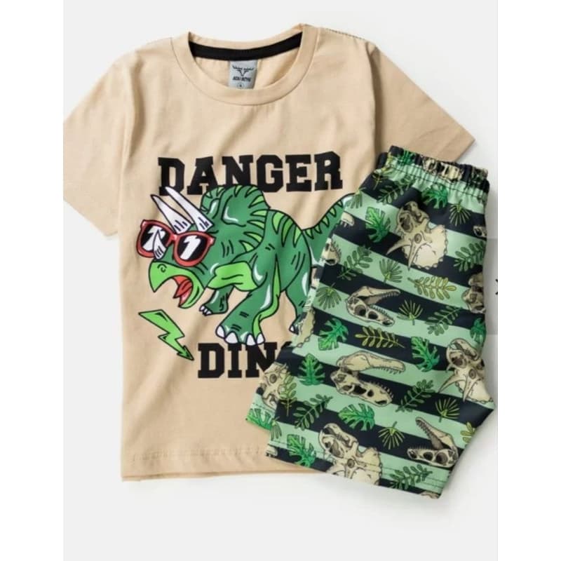 Conjunto Infantil Masculino Danger Dino Caqui