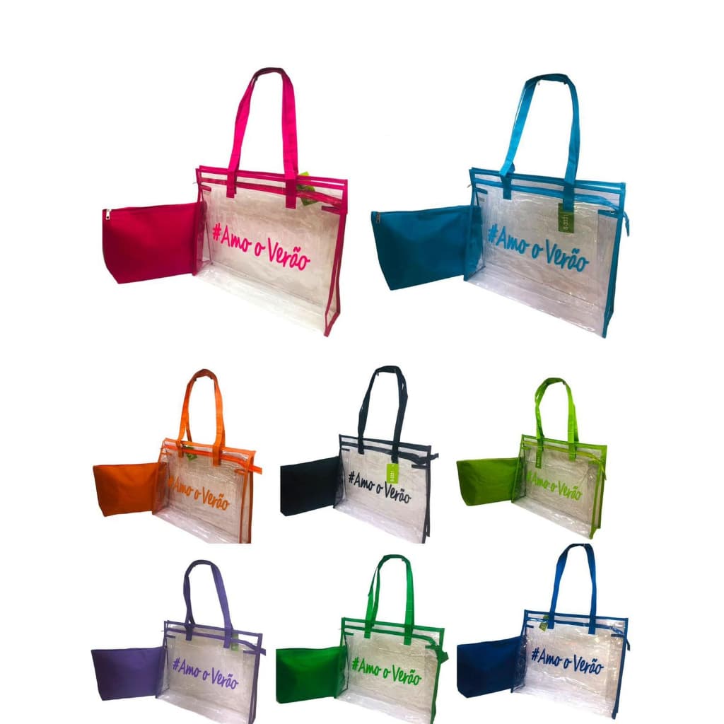 Kit Bolsa Transparente Sacola de Praia Feminina Silicone Com Necessaire Amo O Verão Impermeável Grande De Piscina GrandE