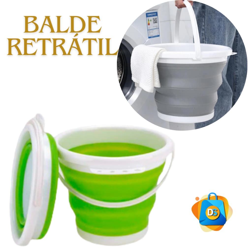 Balde Dobrável e Retrátil Silicone De 3, 5 ou 10 Litros de Plástico Com Alça