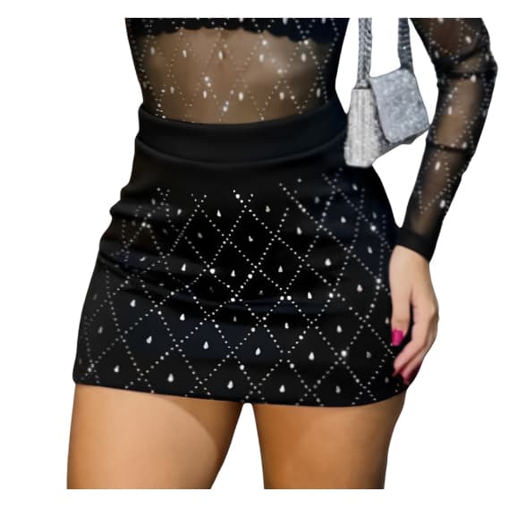 Saia Feminina Pedraria Detalhes Strass Brilhosa W2