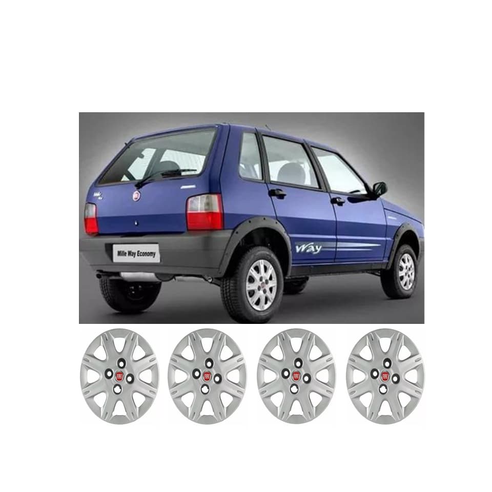 Jogo 4 Calota Aro 13 Fiat Uno Way Economy 2006 2007 2008 2009 2010 2011 com Emblemas