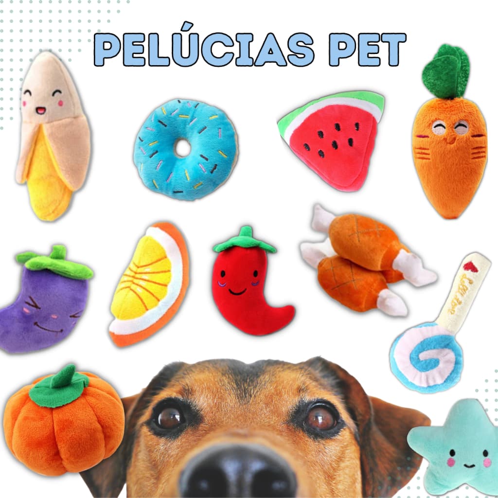 Brinquedo de Cachorro Pelúcia Mordedor Pet Apito Kit 5 Uni