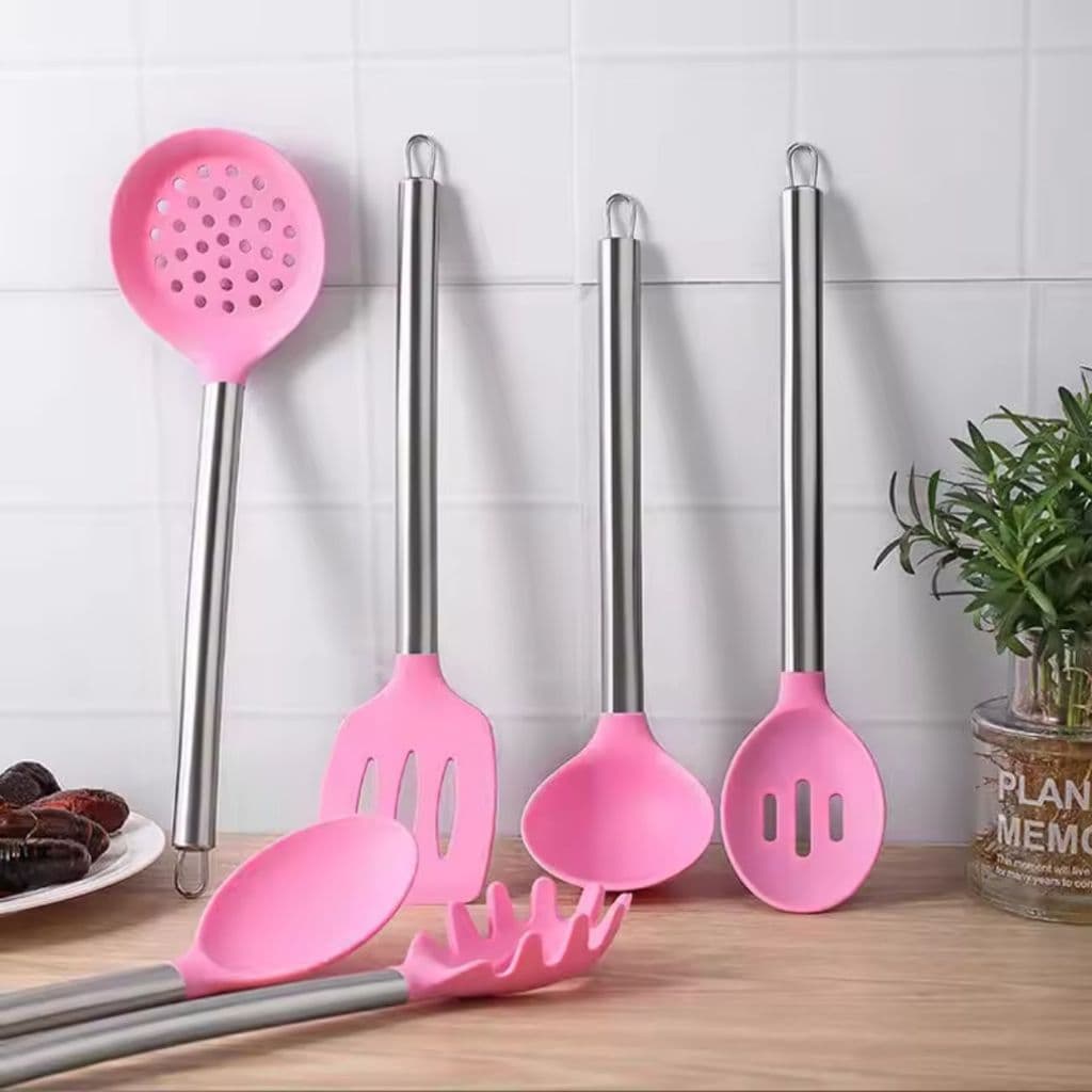 Utensílios Silicone Com Cabo Inox Cozinha Não Risca Panela