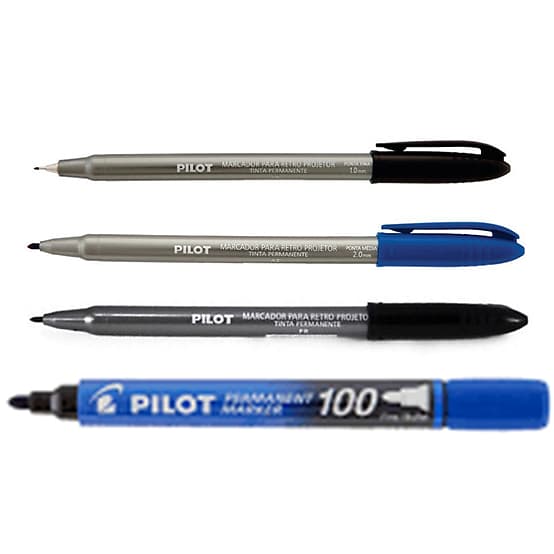 Kit c/ 4 Canetas Pilot Permanente - Ponta 1.0mm e 2.0mm (Pr. Az) Melhor Preço
