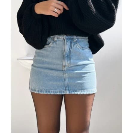 Saia Jeans Feminina Curta Vintage Azul Claro Cintura Alta