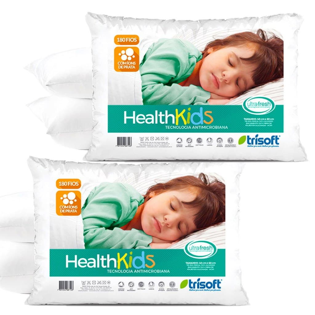 Kit 2 Travesseiro Infantil 2 3 4 5 6 Anos Para Criança Antialergico Menina Kids Menino 100% Algodão