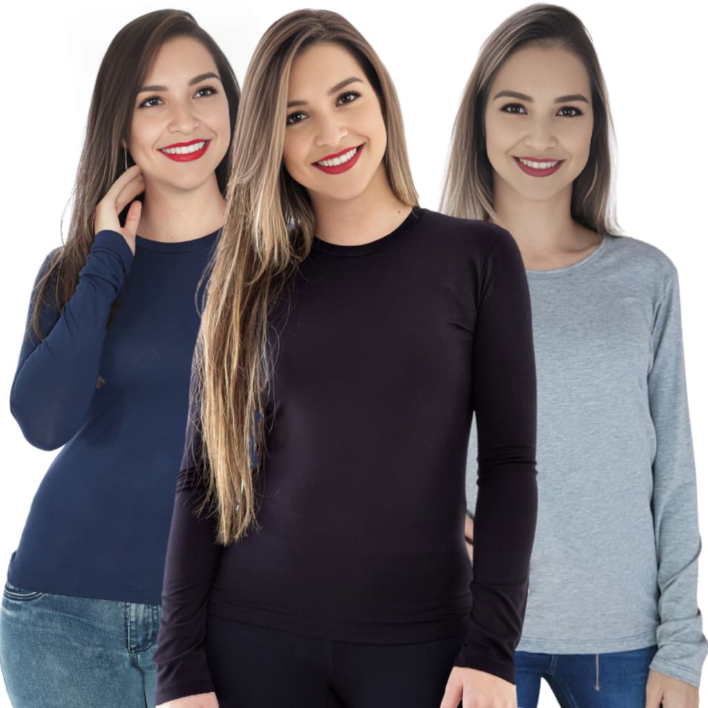 Kit 2 Blusas Feminina Manga Longa Comprida Inverno