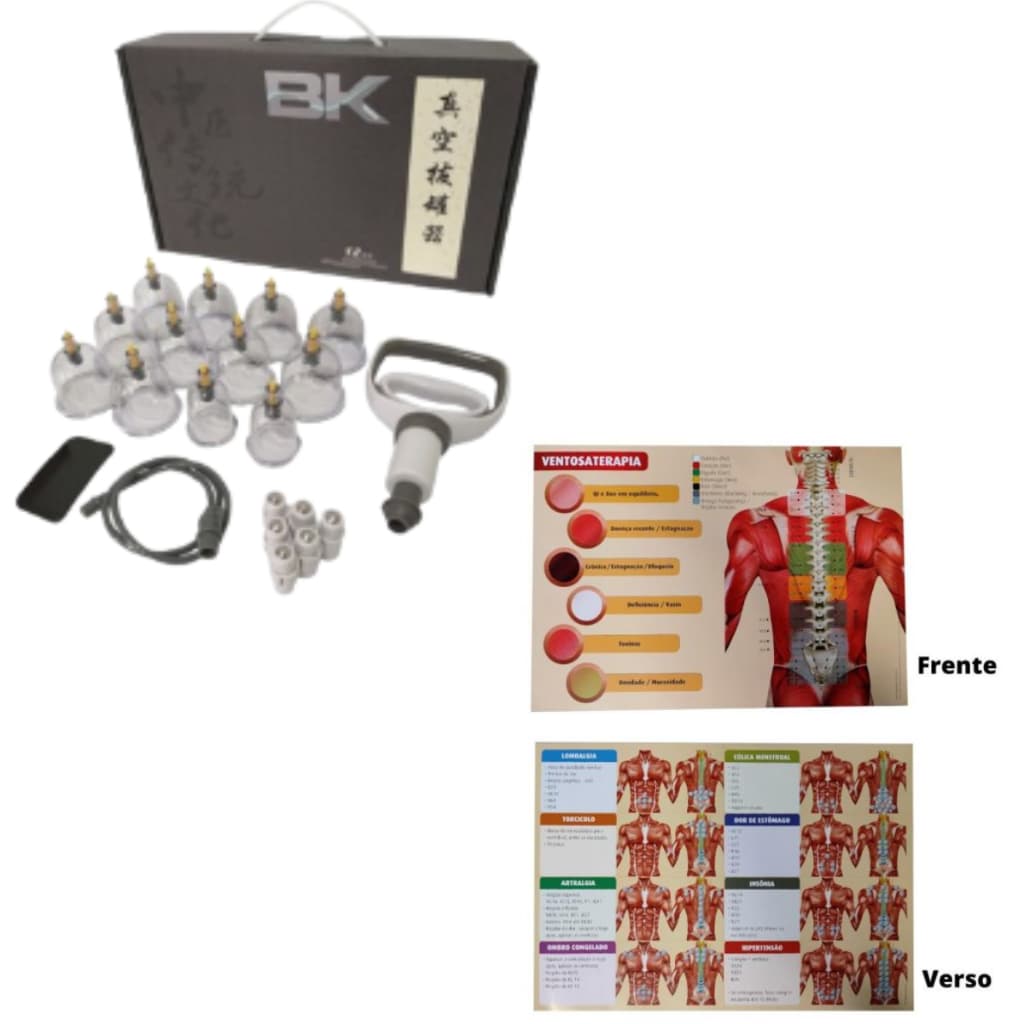Kit Ventosa BK 12 Copos + Mapa Ventosaterapia