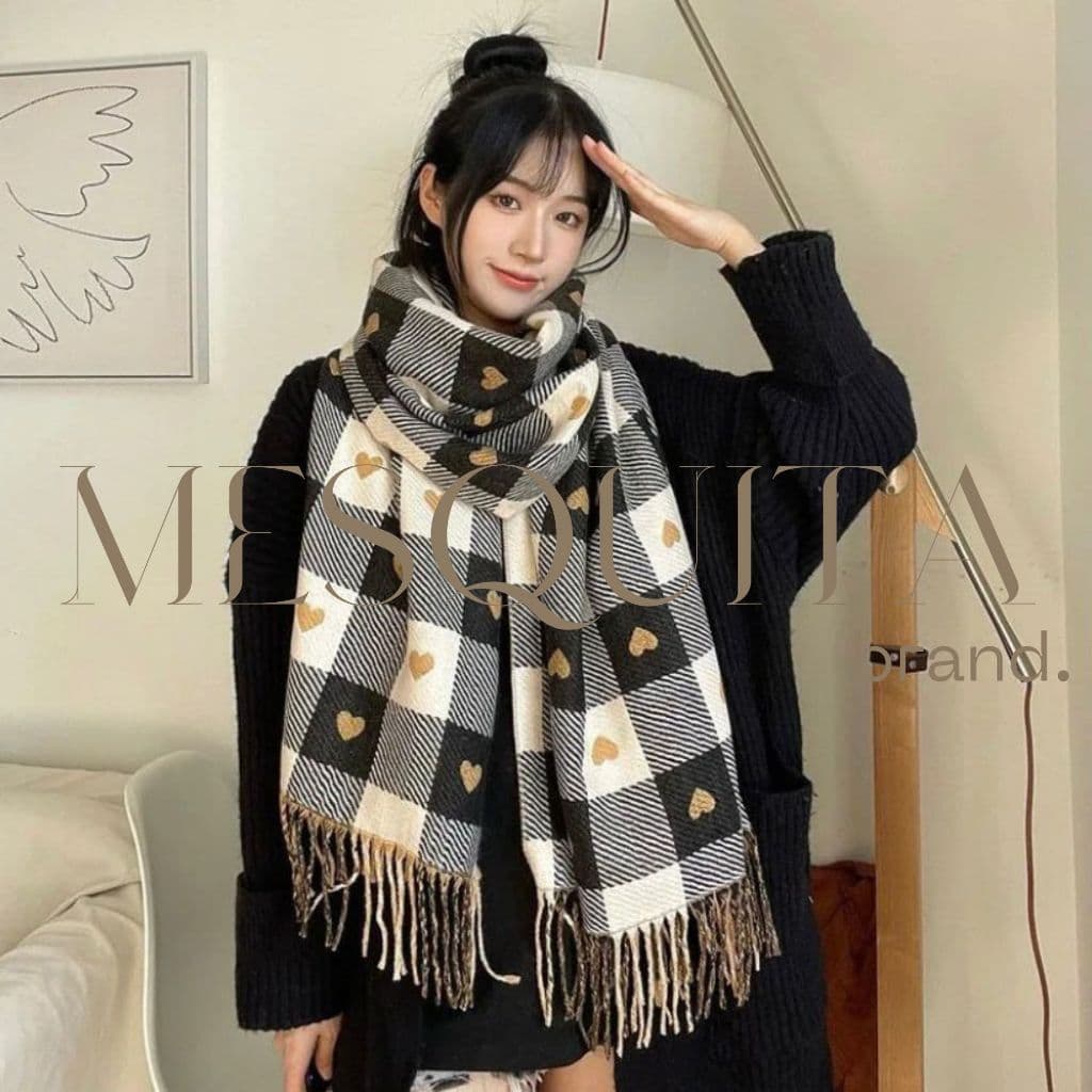 Cachecol Feminino Pashmina Com Coração Dupla Face Bordado Leve e Quente Para Outono/Inverno