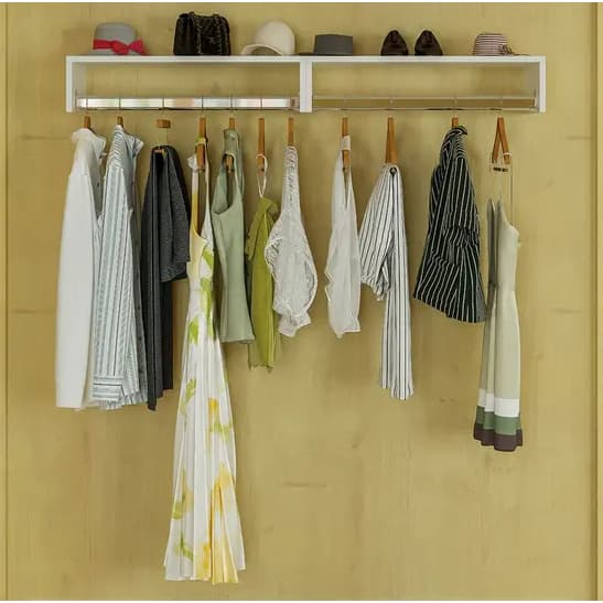 Cabideiro De Parede 50cm Para Roupas Arara De Closet Quarto Branco