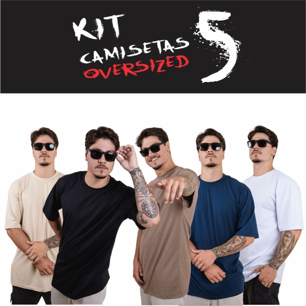 Kit C/5  Camiseta OVERSIZED Camisa Gola Alta Largona Street Wear Skate Esporte Treino Academia Top