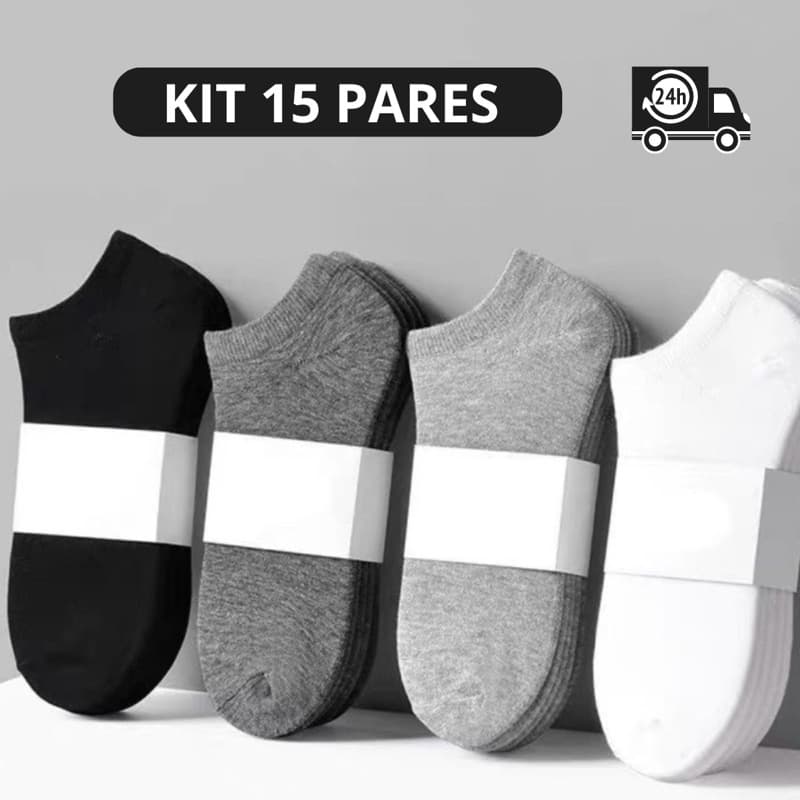 Kit 15 Pares de Meia Soquete Cano Curto Lisa  Unissex