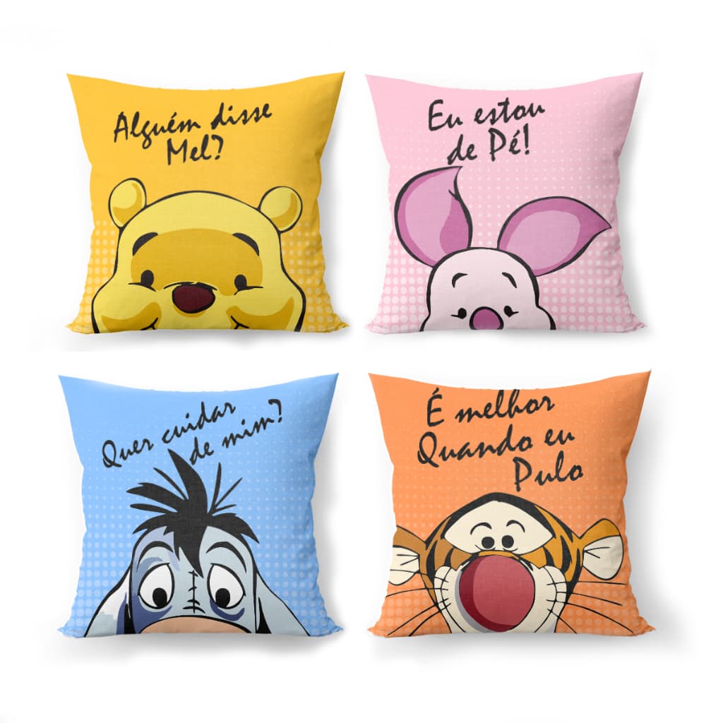 Kit 4 Capas de Almofadas Ursinho Pooh Infantil bebê