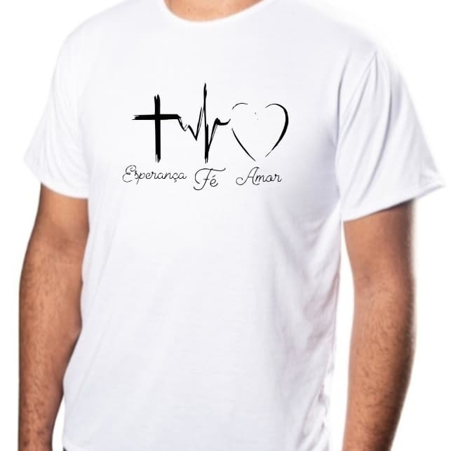 Camiseta Masculina Motivacional Esperança Fé Amor Camisa 100% Poliéster