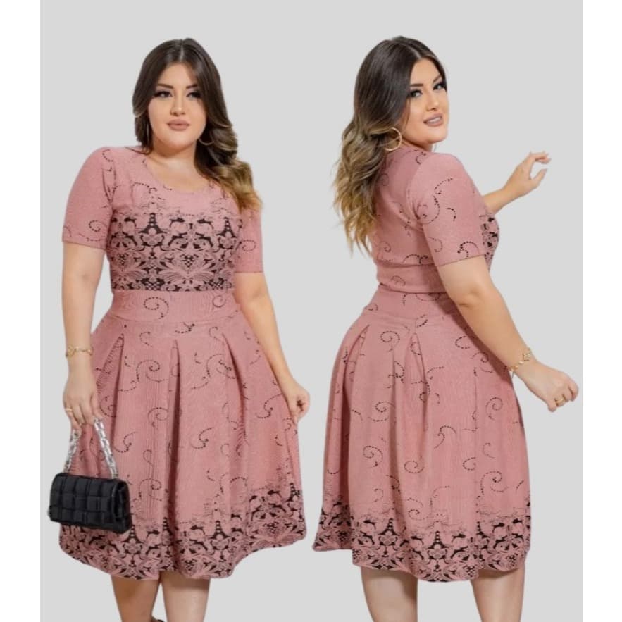 VESTIDO MIDI DE JACQUARD COM RELEVO MODA COMPORTADA EVANGÉLICA