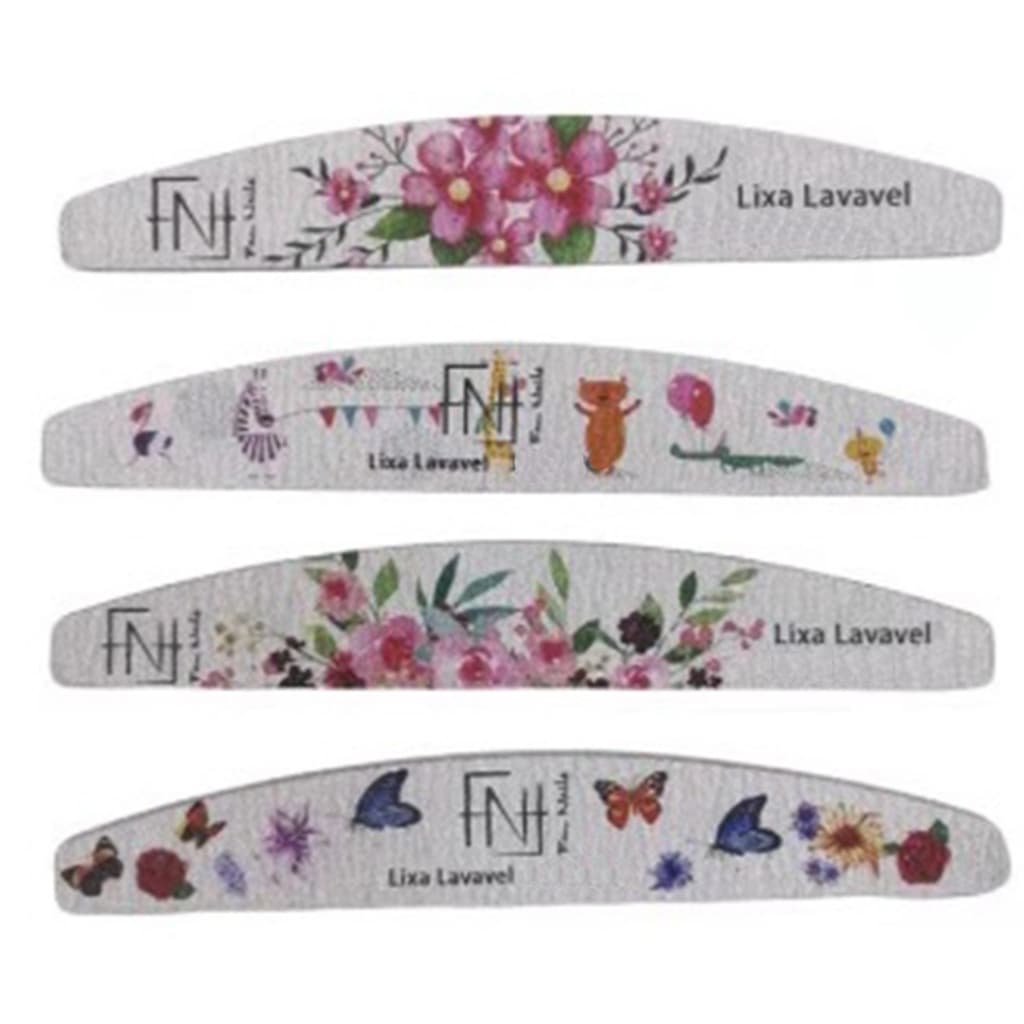 Kit 20 LIXA FLORAL Lavável Unhas Acrygel Porcelana Fibra Original Fan Nails