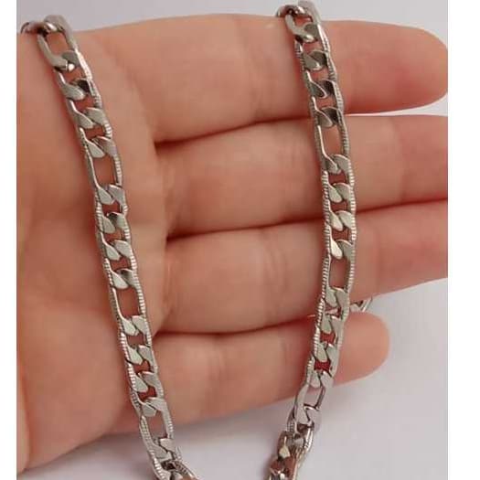 LINDA CORRENTE MASCULINA TRABALHADA 60CM ELO 5MM AÇO INOXIDÁVEL